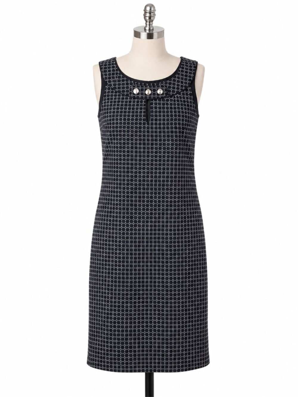 Ann Taylor Loft Size 0 Shift Dress Black White Geometric Sleeveless Career